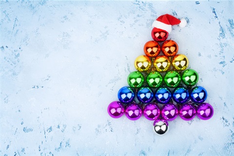 Christmas tree made out of coloured baubles