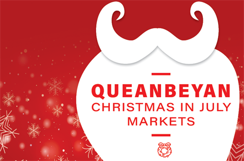 Graphic showing Santa beard with words Queanbeyan Christ in July markets