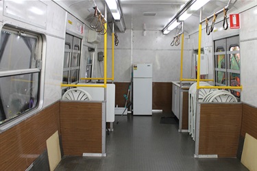Henderson Road train carriage - interior with fridge