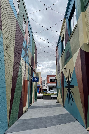 Mural along Blacksmiths Lane looking towards Monaro Street