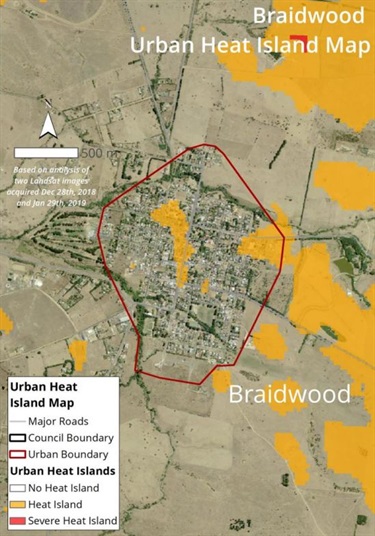 Braidwood urban heat island map