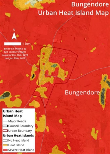 Bungendore urban heat island map