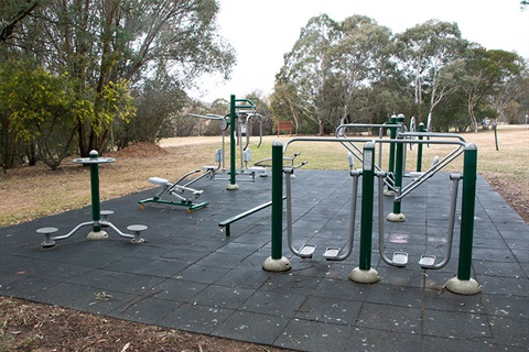 Outdoor exercise equipment in Bicentennial Park in Braidwood