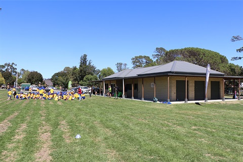 This images show Mick Sherd Oval with the current change rooms in the background