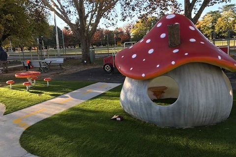 Image of the newly installed mushroom house at Queanbeyan Park