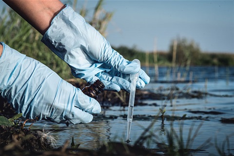 Testing river water for pollution