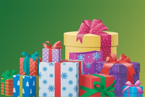 Group of presents on green background