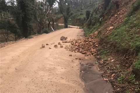 Araluen Road showing landslide after flooding