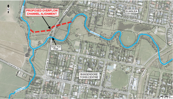 Map showing Bungendore overflow channel works