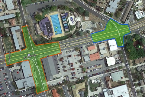 Intersections highlighted showing where work will occur on Crawford Street