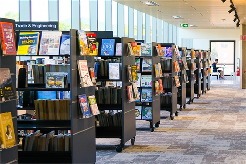 Bookshelves in the library