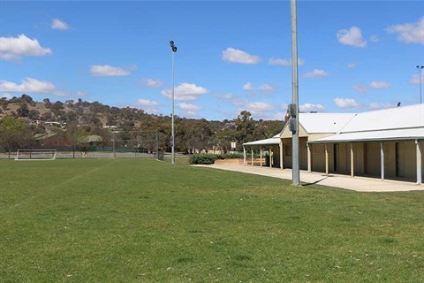 David Madew Oval showing change rooms and playing field