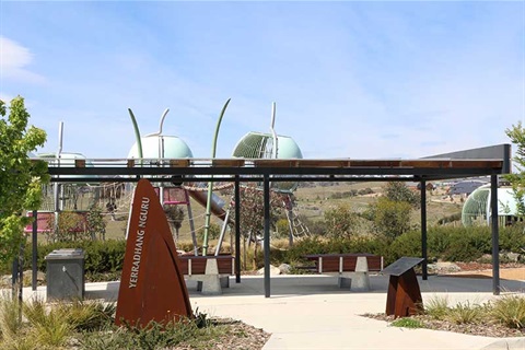 Gumnut structures in Yerradhang Nguru park in Googong