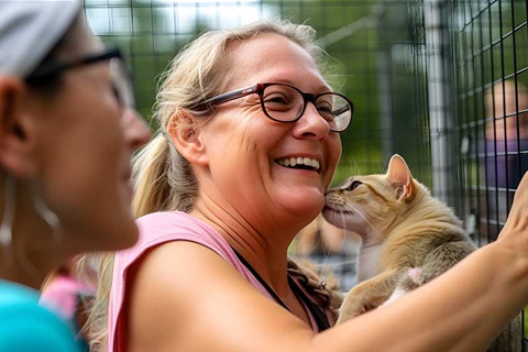 Kitten being adopted by young woman