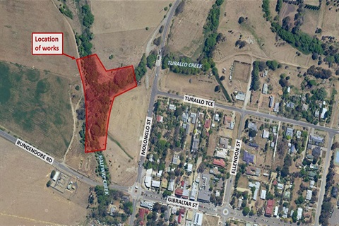 Location of flood plain works in Bungendore
