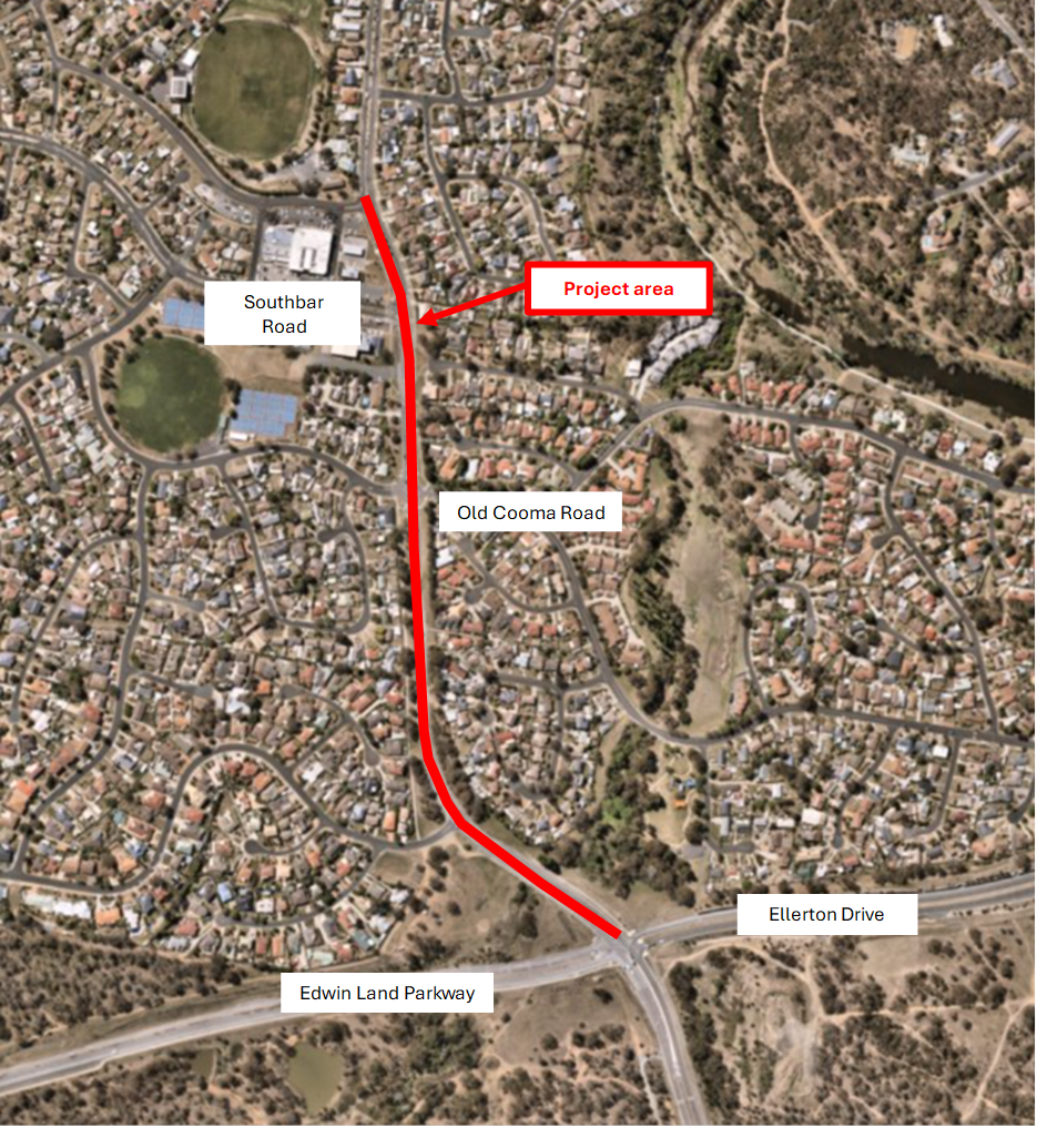 Overhead view of Old Cooma Road (Cooma St) stage 3 duplication