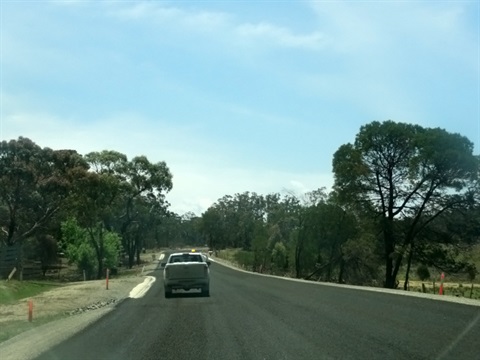 Progress works along Nerriga Road showing widening and surface preparation